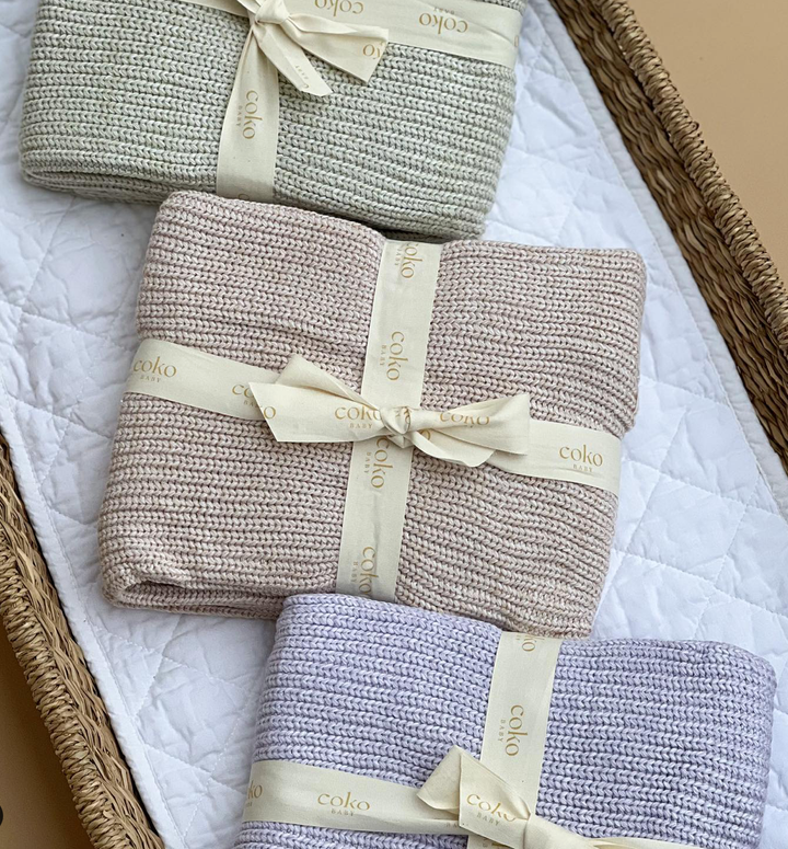 Organic Cotton Chunky Knit Bloom Blanket - Wheat