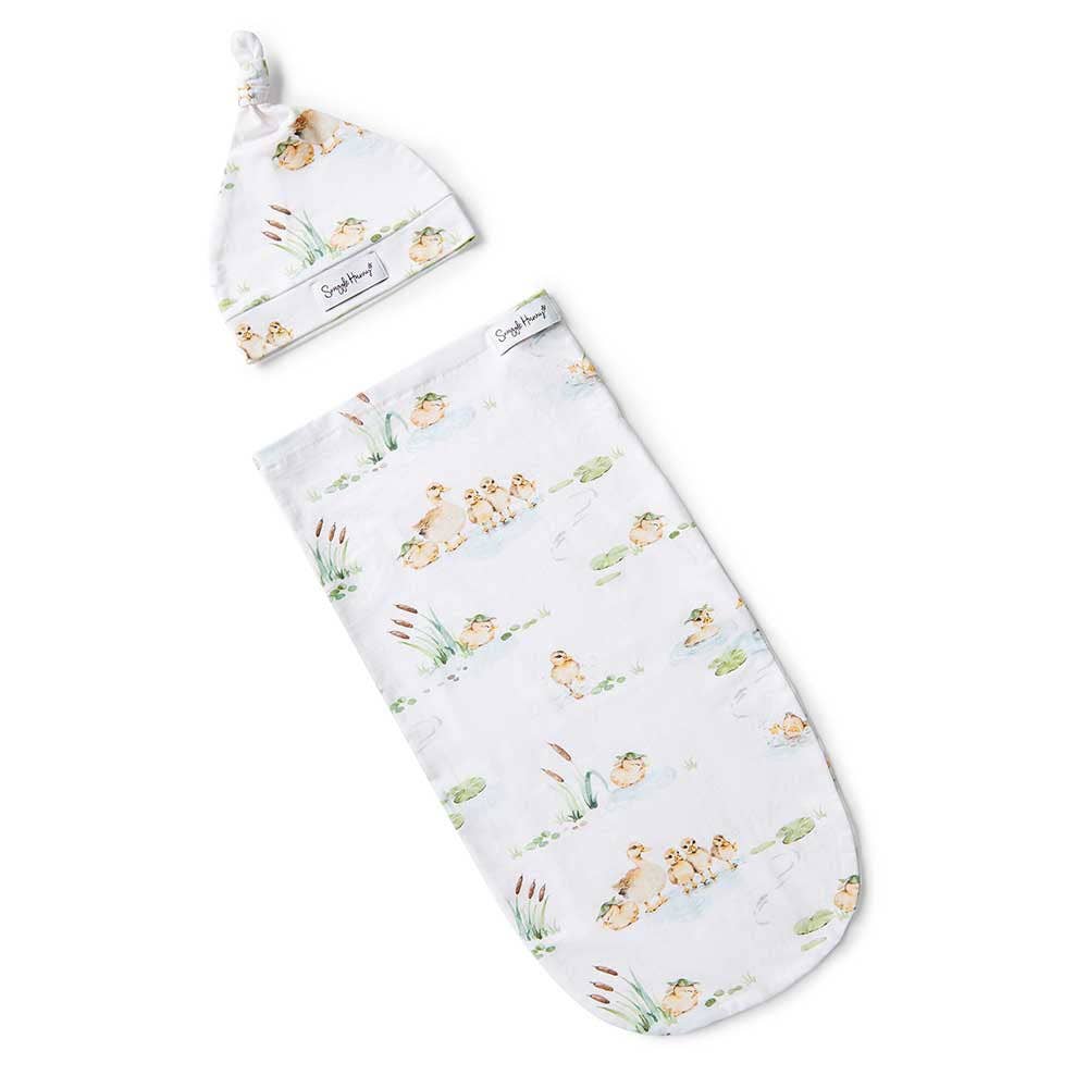 Duck Pond Organic Snuggle Swaddle & Beanie Set