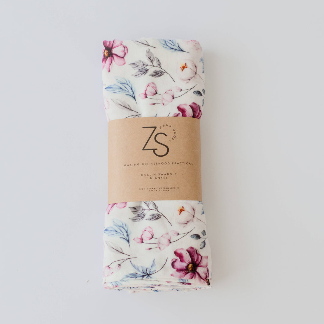 Organic Cotton Muslin Swaddle Wrap - Whispering Petals