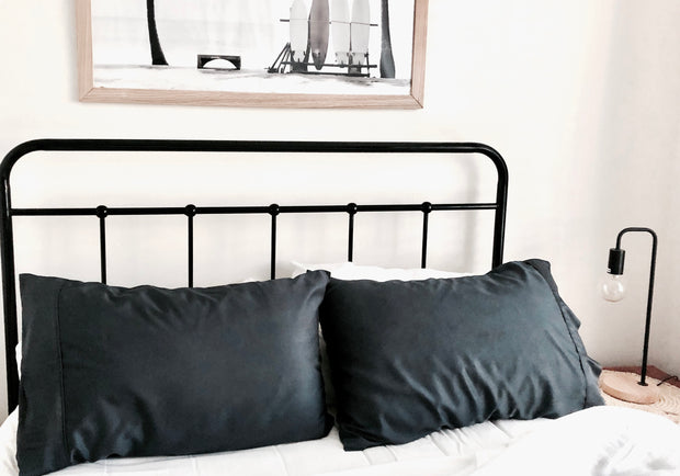 Pillow cases in dark charcoal colour. Standard pillow case size 51cm x 74cm - sold in a pair