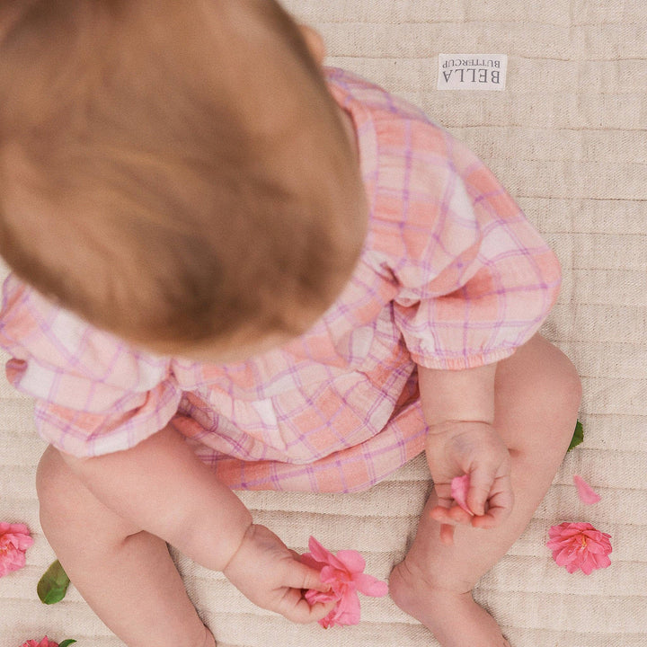 Long Sleeve Bubble Woven Romper - Check