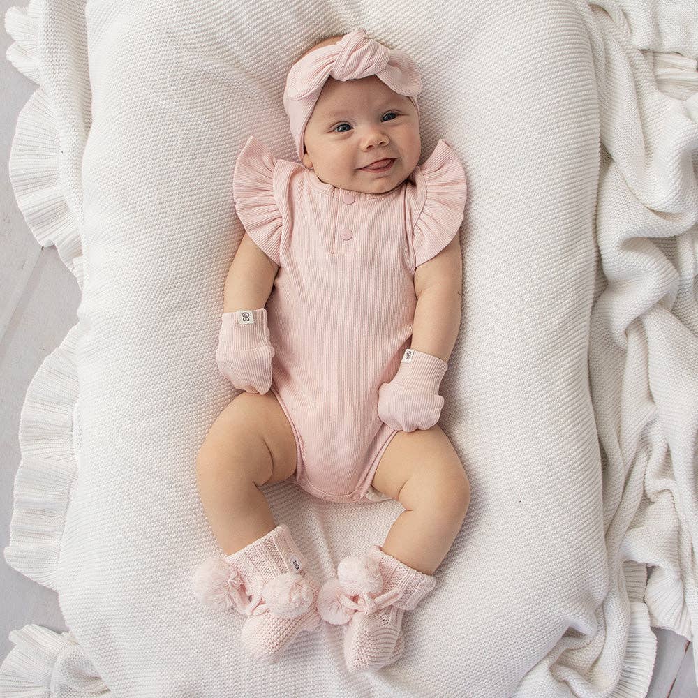 Baby Pink Organic Cotton Rib Mittens