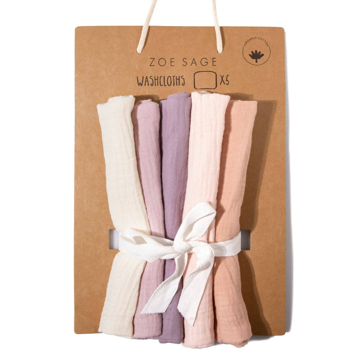Organic Muslin Baby Wash Cloths - Lavender Blush 5 Pack