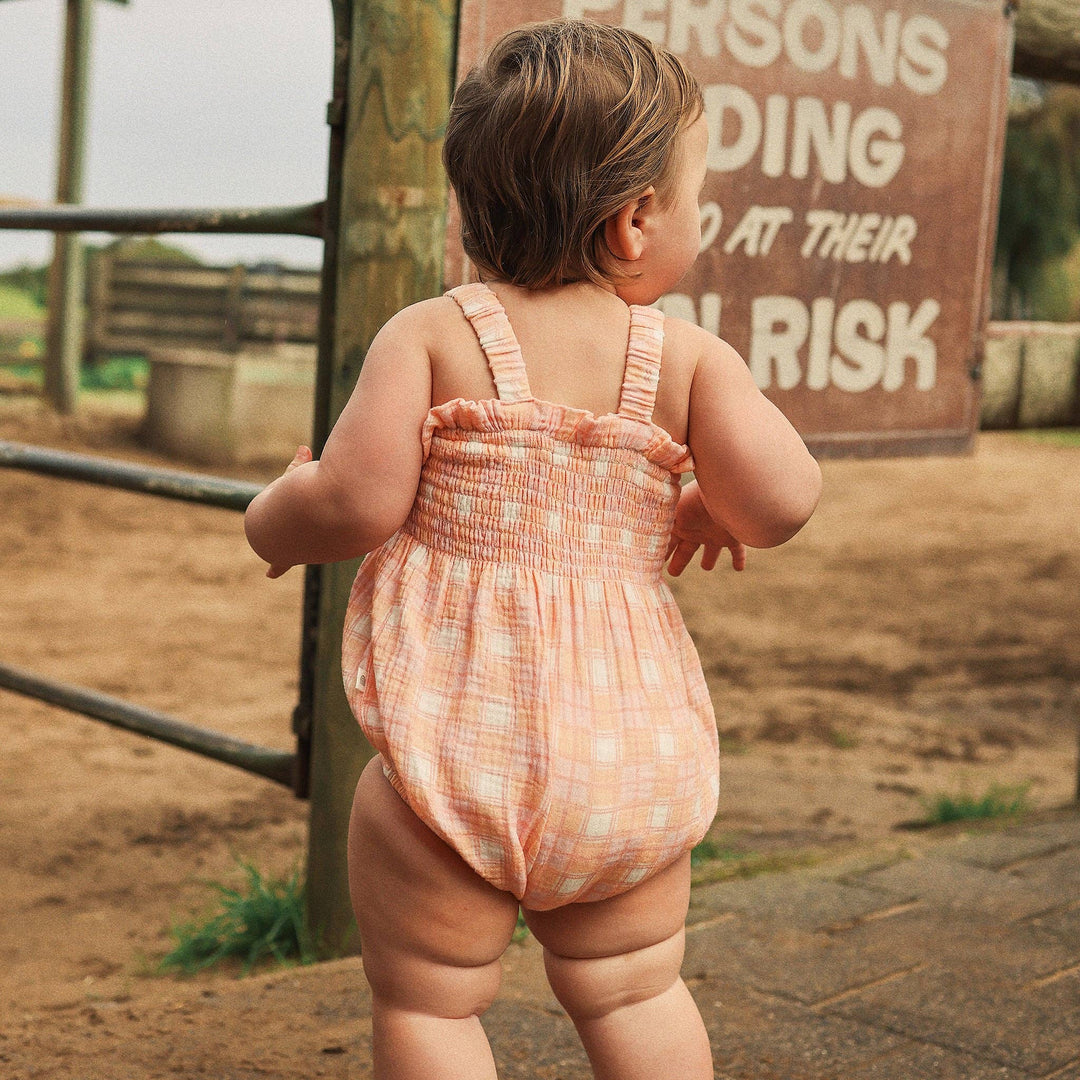 Shirred Romper - Check