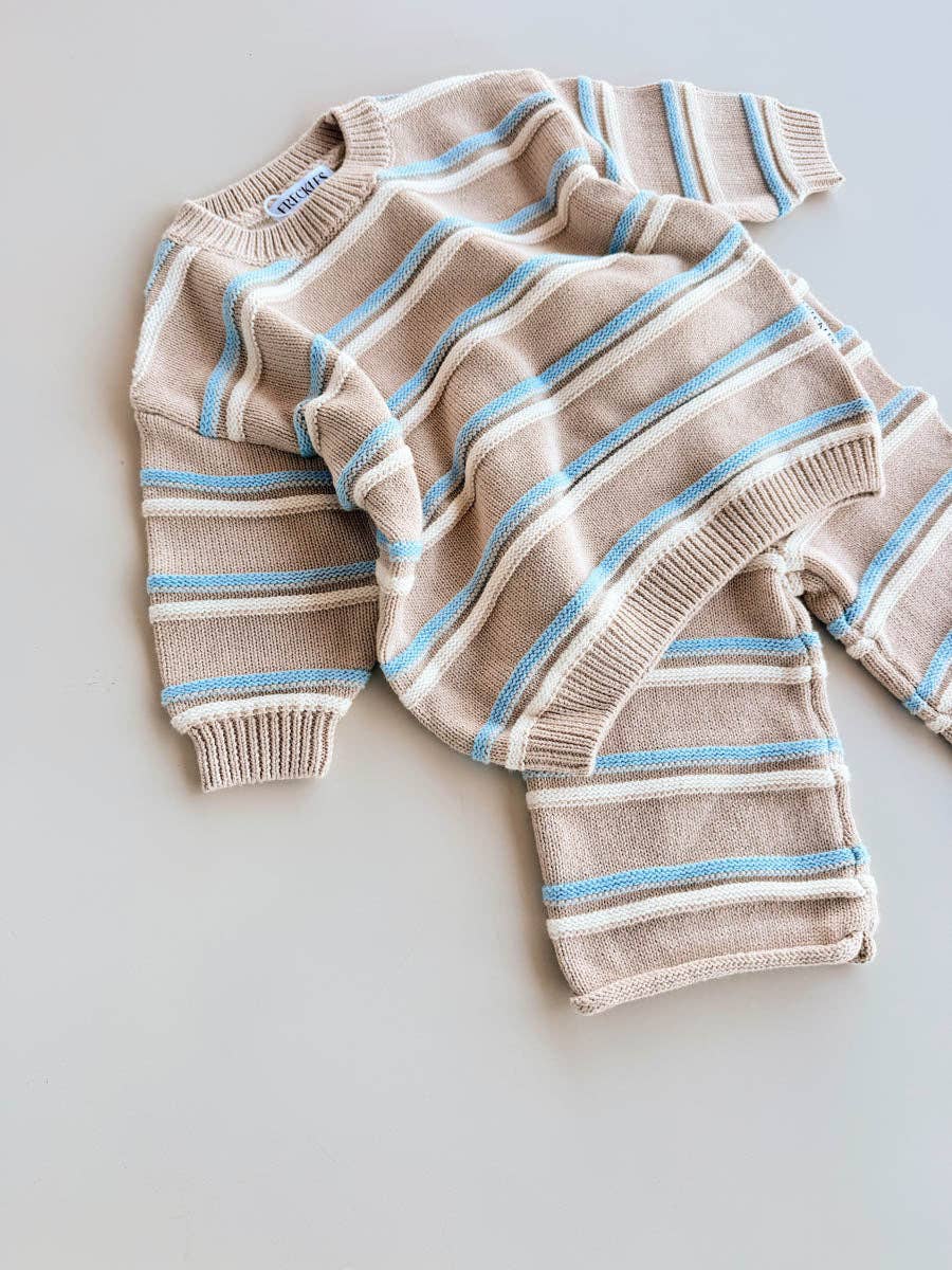 Raised Stripe Baby 2 piece Knit SET - Oat/Arctic/Snow