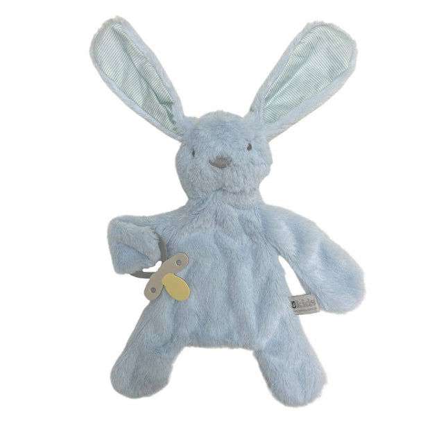 Bunny Comforter with Dummy Holder - Blue with Stripe ears - 30cm