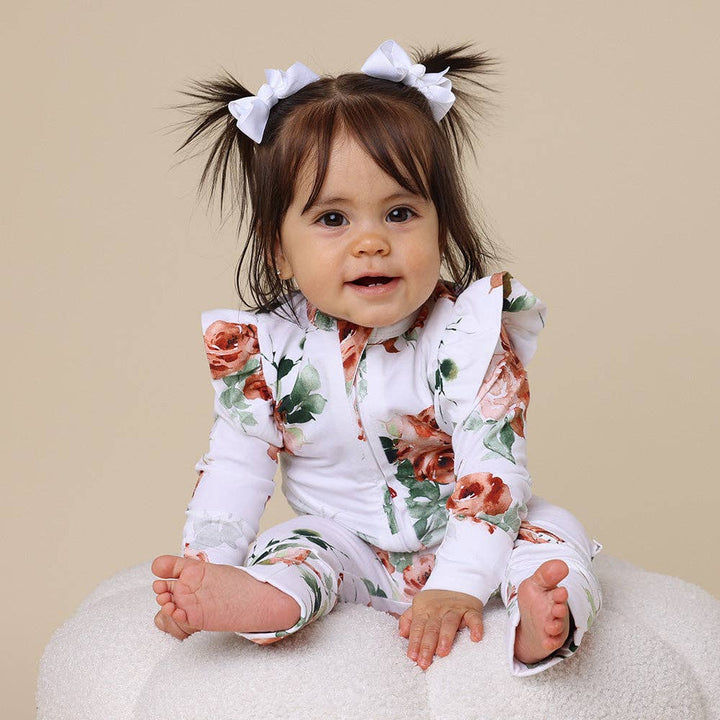 Rosebud Onesie Organic Snugglesuit Convertible Romper with Frill