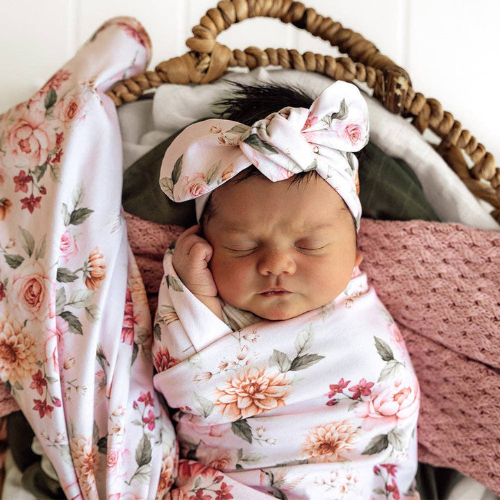 Birds & Blooms Organic Jersey Wrap & Topknot Set