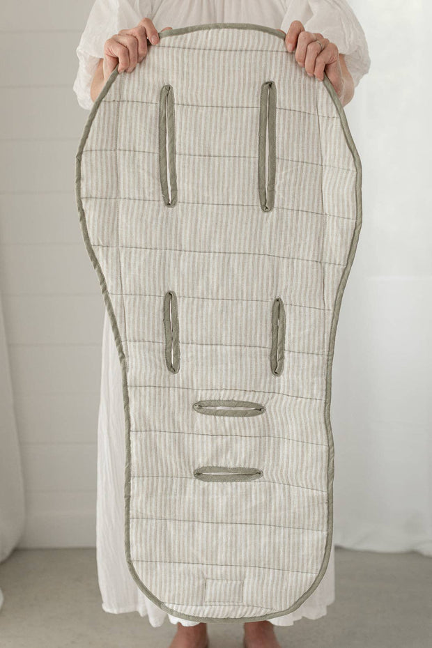 Sage & Pinstripe- French Linen Pram stroller Liner cushion