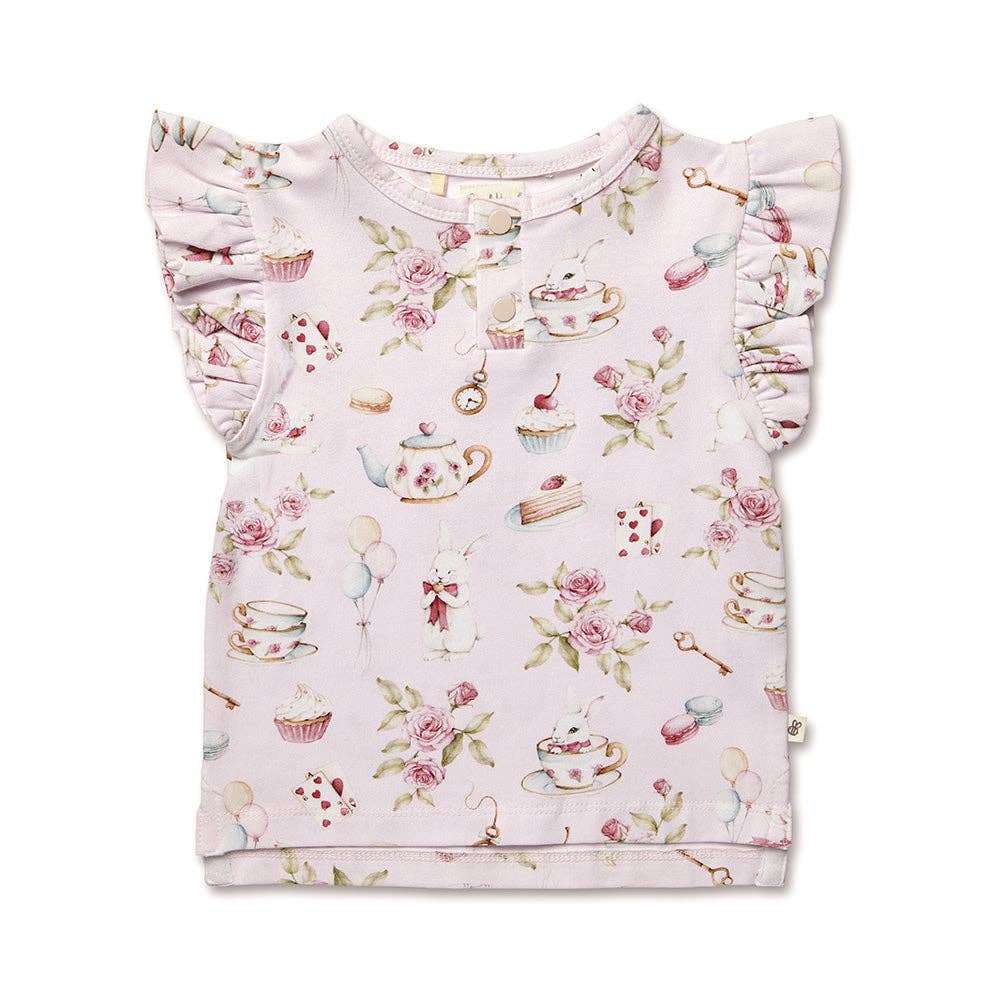 Alice's Tea Party Organic Short Sleeve Top with Frill