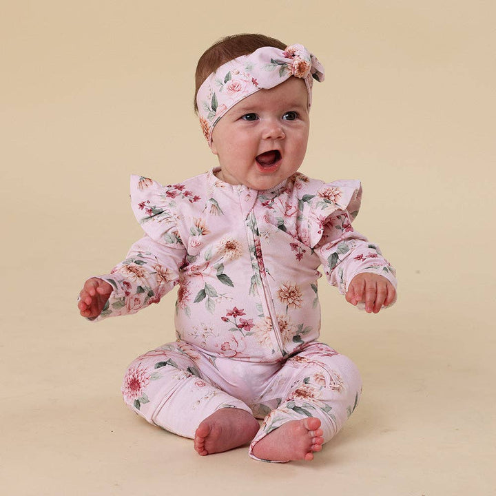 Birds & Blooms Onesie Organic Snugglesuit Convertible Romper with Frill