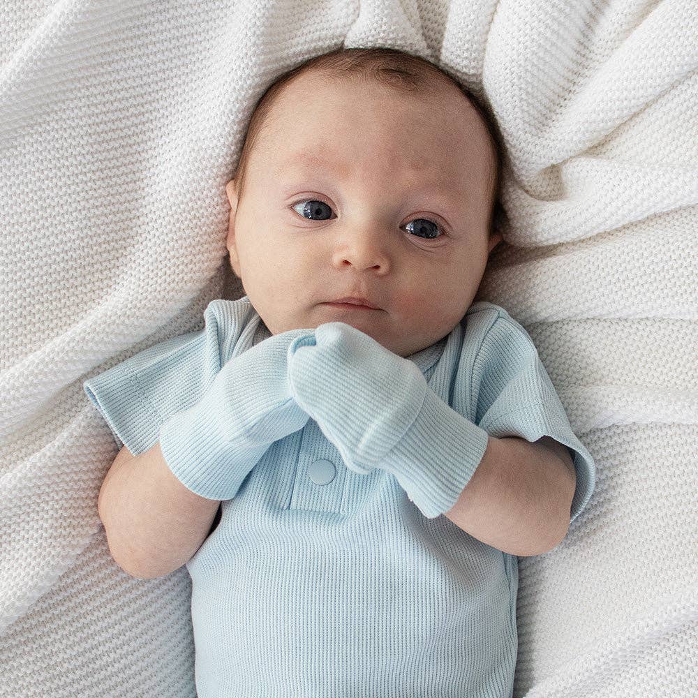 Baby Blue Organic Cotton Rib Mittens