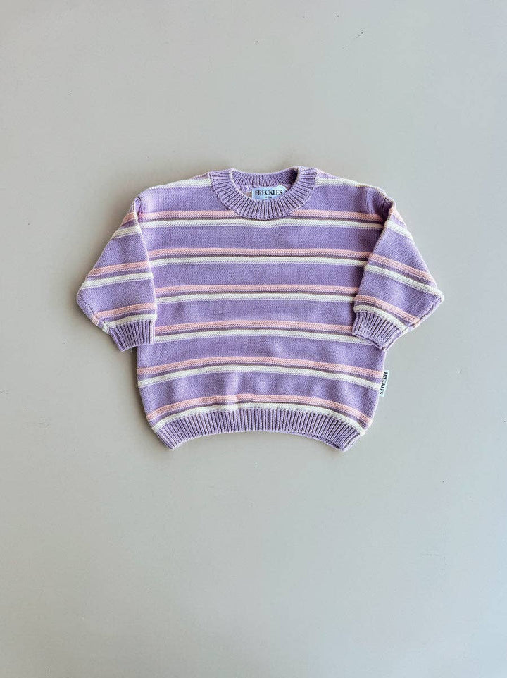 Raised Stripe Baby 2 piece Knit SET - Aster/Sweetpea/Snow