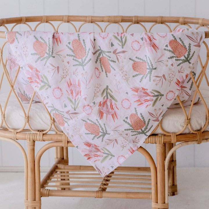 Organic Cotton Muslin Swaddle Wrap - Gumnut Blossoms