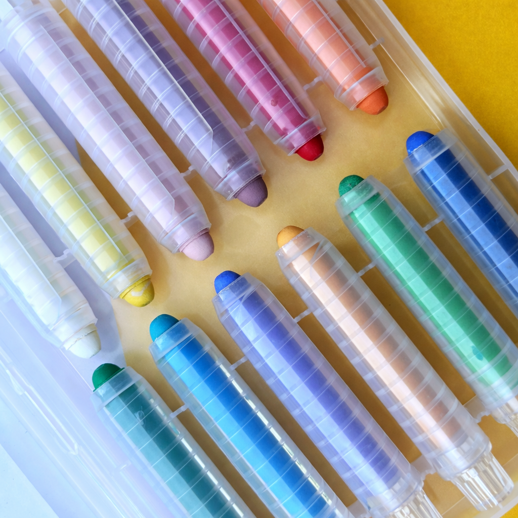 Dustless Chalk Crayons 12 Pack | Non-Toxic Twist-Up Crayons for Kids