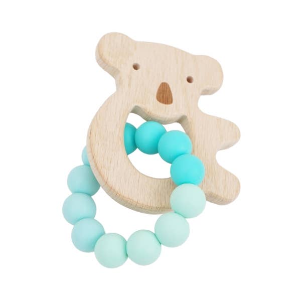 Koala Silicone + Beechwood Teether Ring (Ocean Teal)