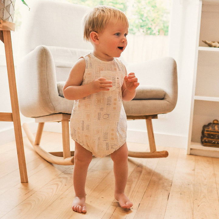 Sleeveless Woven Printed Romper - Salty Shores