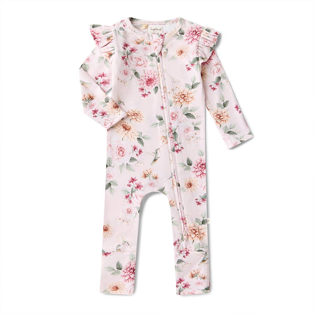 Birds & Blooms Onesie Organic Snugglesuit Convertible Romper with Fril