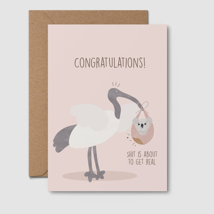 Congratulations! Funny baby shower card, newborn, Australian