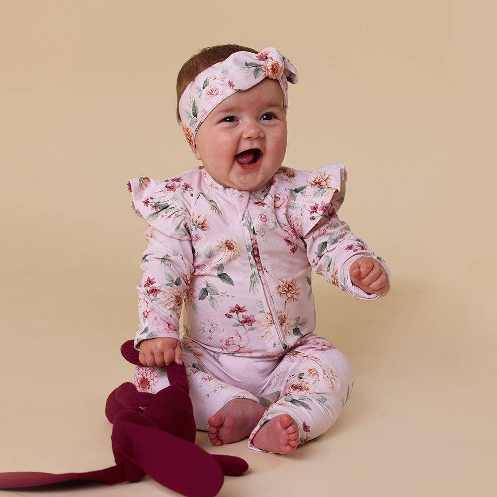 Birds & Blooms Onesie Organic Snugglesuit Convertible Romper with Frill