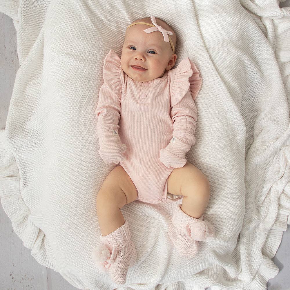Baby Pink Organic Cotton Rib Mittens