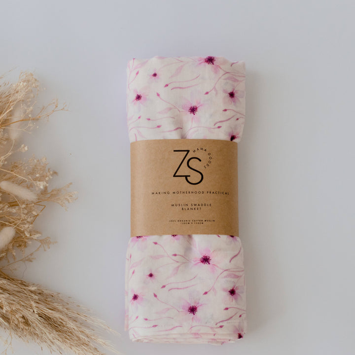 Organic Cotton Muslin Swaddle Wrap - Blushing Vine