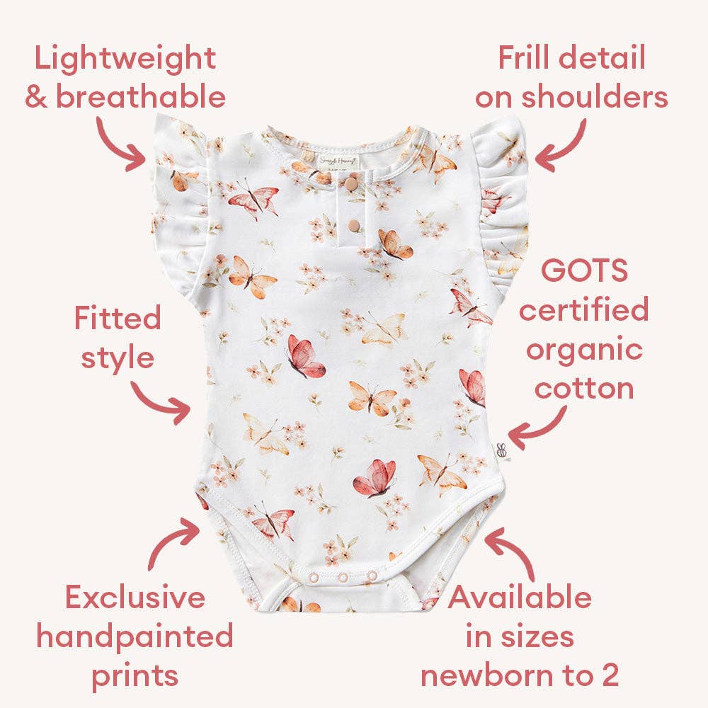 Butterfly Short Sleeve Organic Bodysuit with Frill