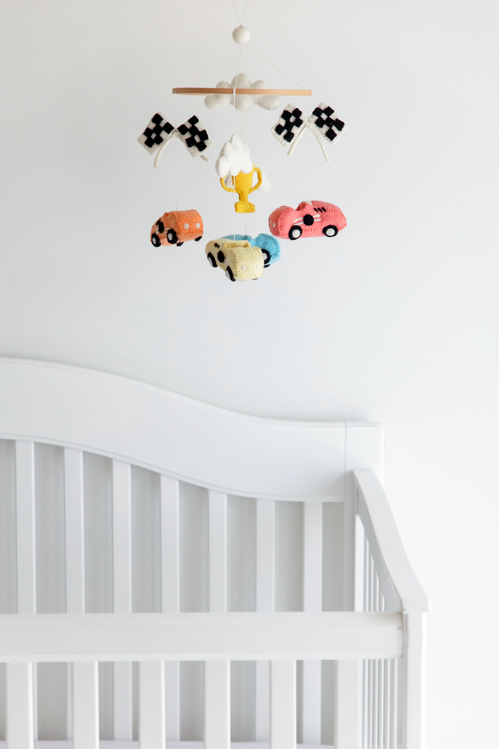 Racing Car Crib Mobile - Handmade Baby Gift