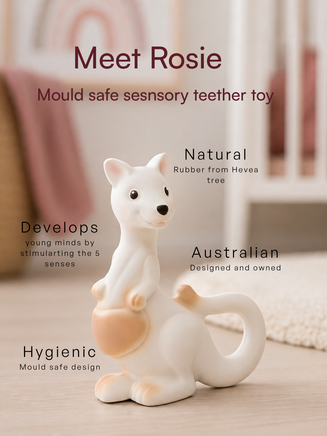 Rosie the Roo:  Natural Rubber Teething Toy