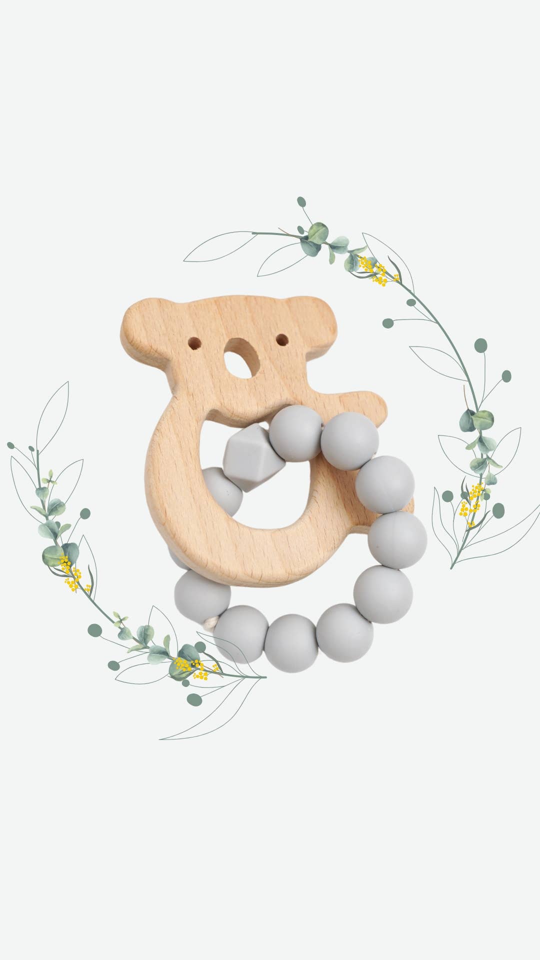 Koala Silicone + Beechwood Teether Ring (Cloud Grey)