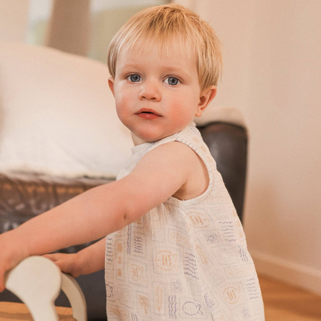 Sleeveless Woven Printed Romper - Salty Shores