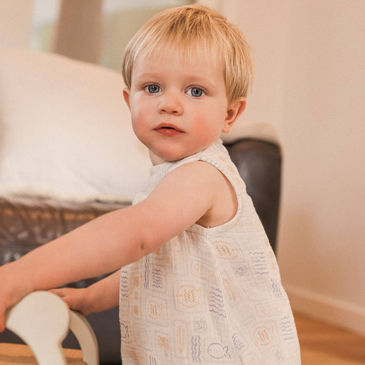 Sleeveless Woven Printed Romper - Salty Shores