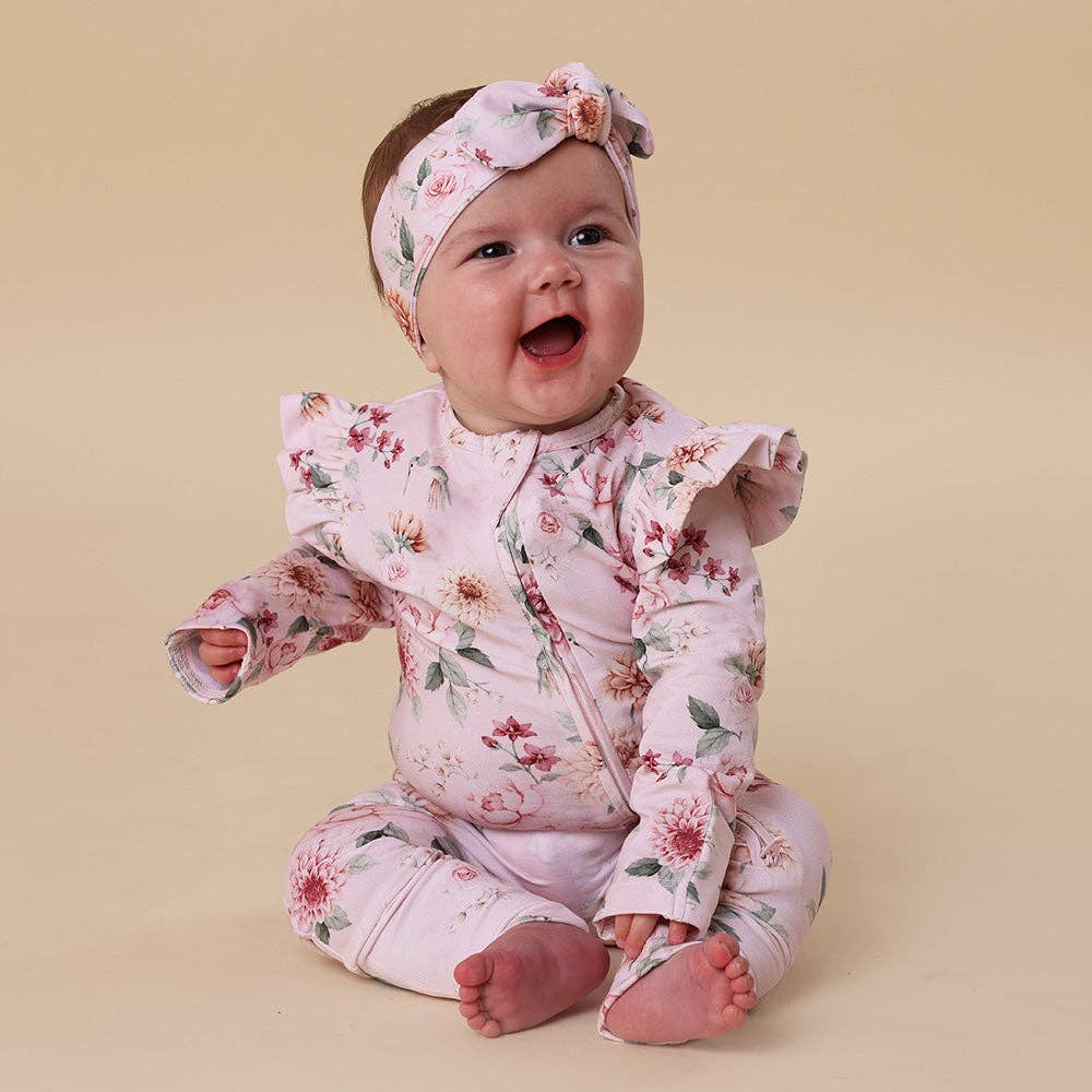 Birds & Blooms Onesie Organic Snugglesuit Convertible Romper with Frill
