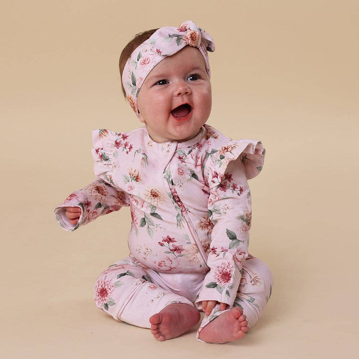 Birds & Blooms Onesie Organic Snugglesuit Convertible Romper with Frill