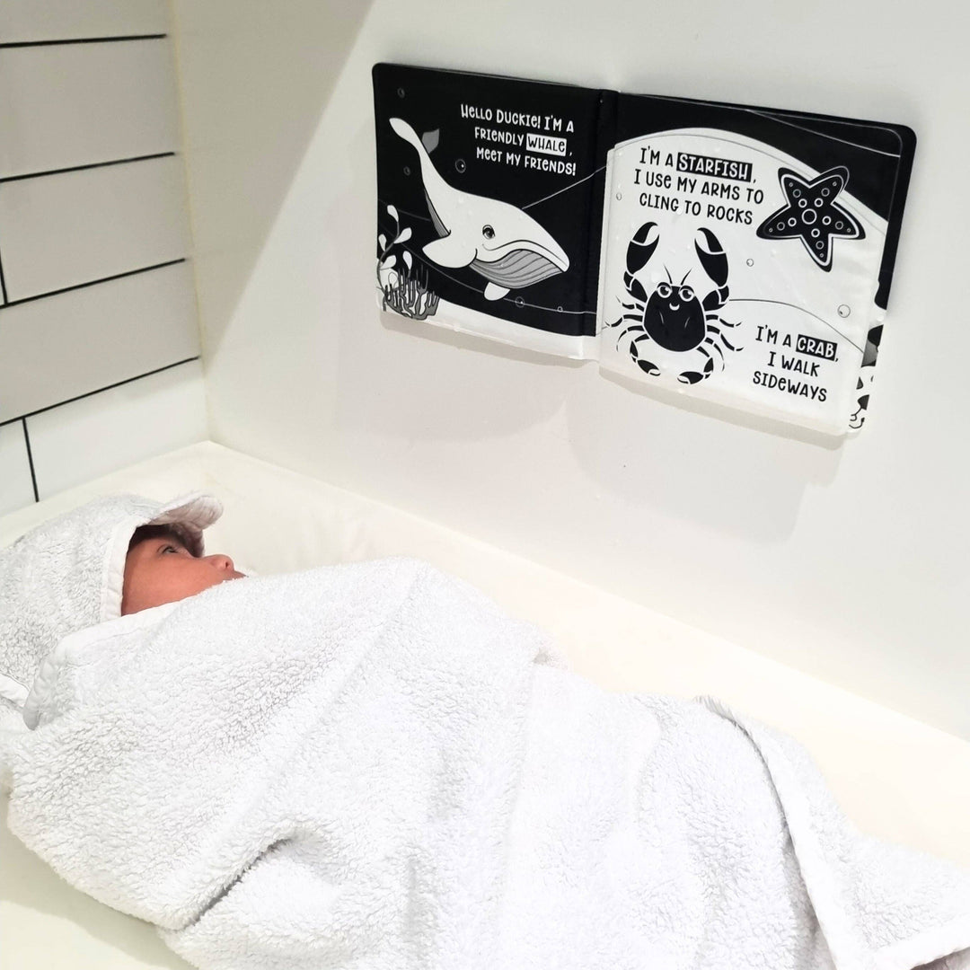 Duckie Goes On An Adventure Black and White Bath Book