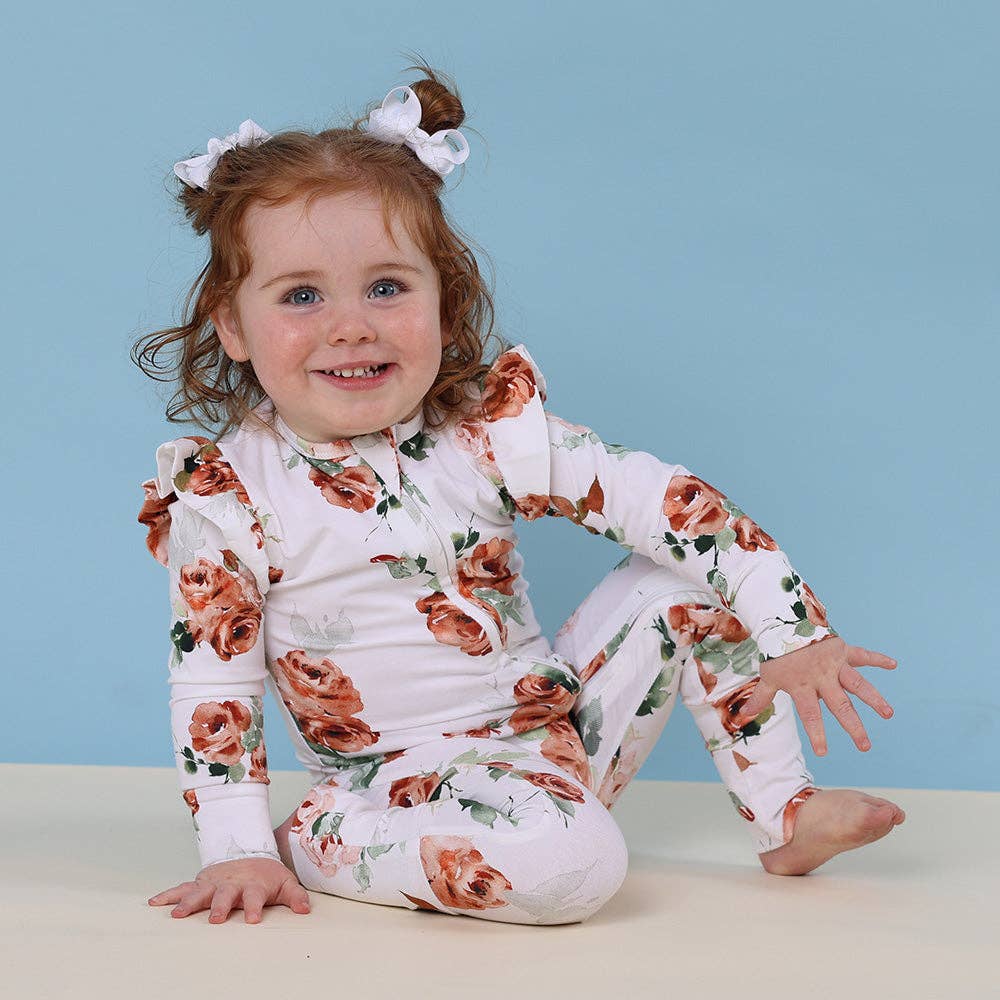 Rosebud Onesie Organic Snugglesuit Convertible Romper with Frill