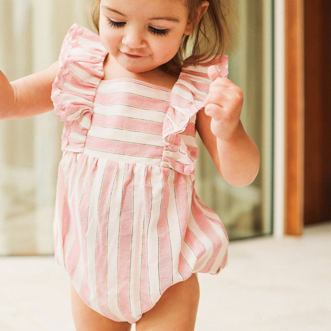 Frilled Woven Romper - Strawberry