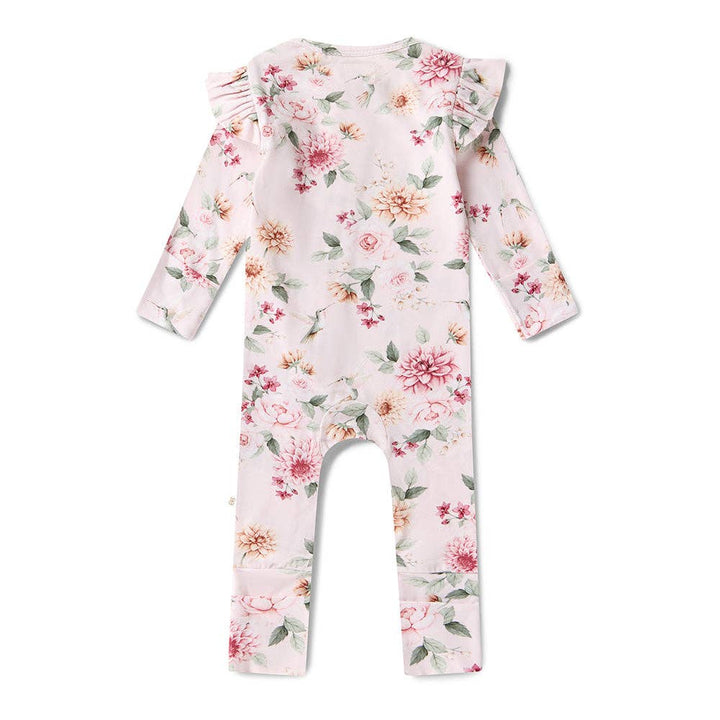 Birds & Blooms Onesie Organic Snugglesuit Convertible Romper with Frill