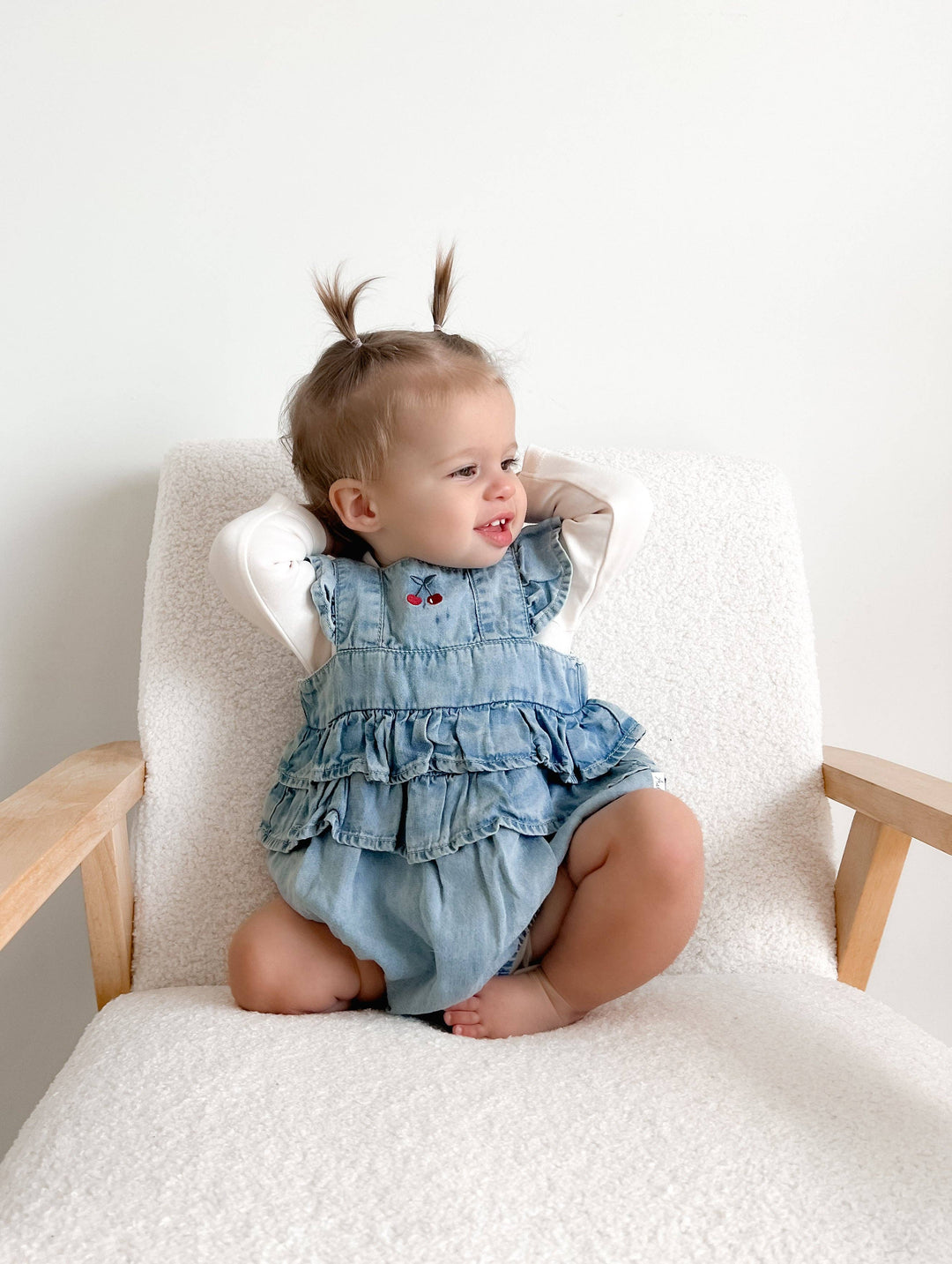 Cherry Tencel Denim Ruffle Playsuit Romper