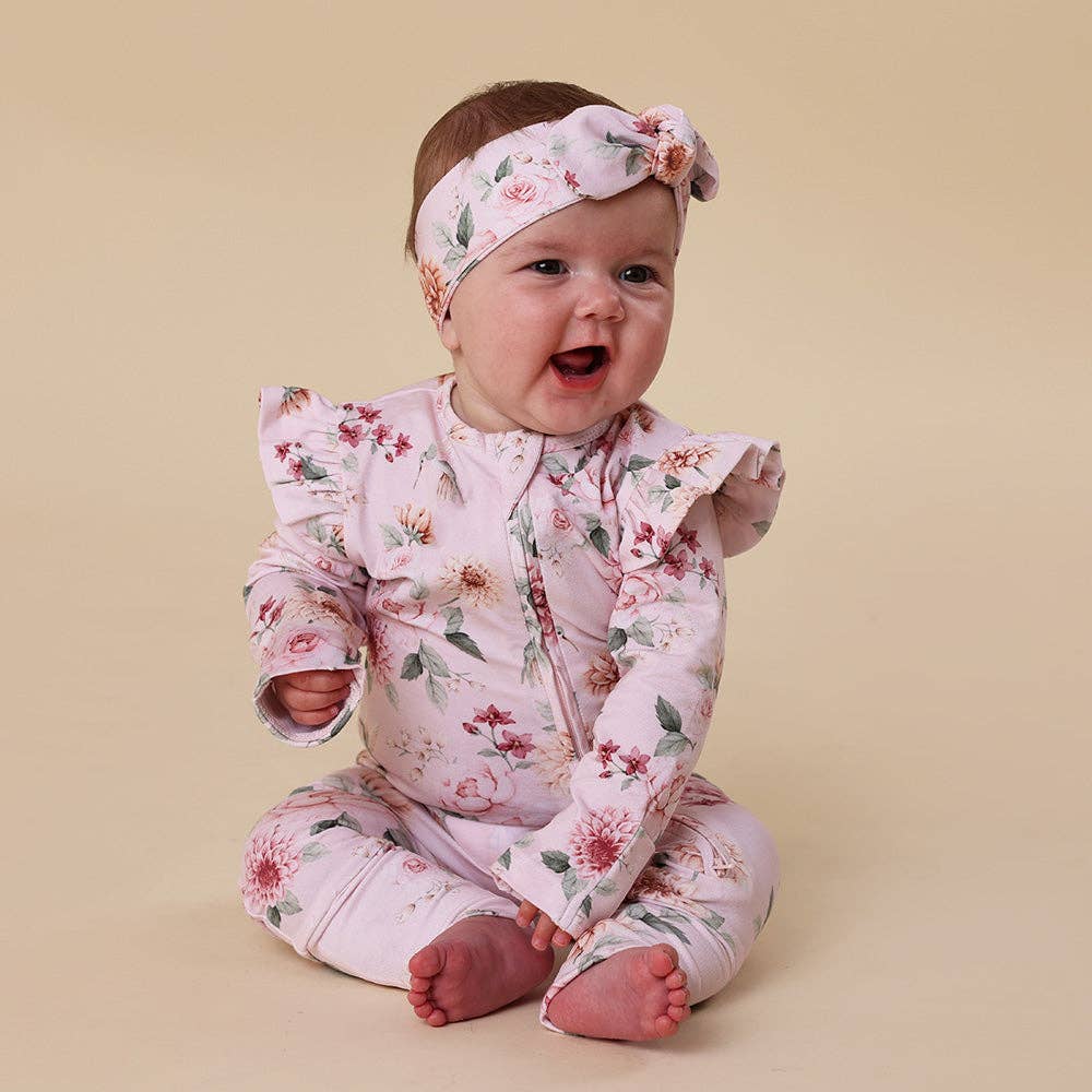 Birds & Blooms Onesie Organic Snugglesuit Convertible Romper with Frill