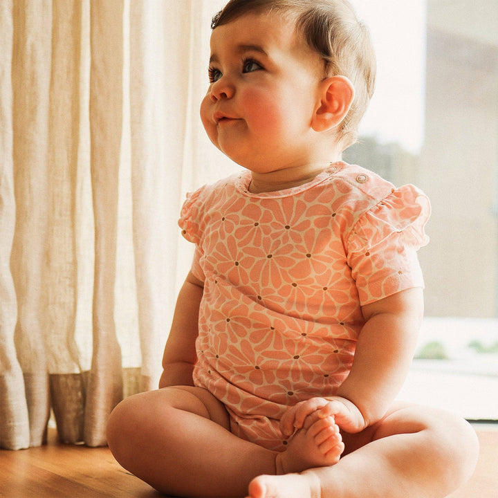 Frilled Short Sleeve Bodysuit - Hibiscus