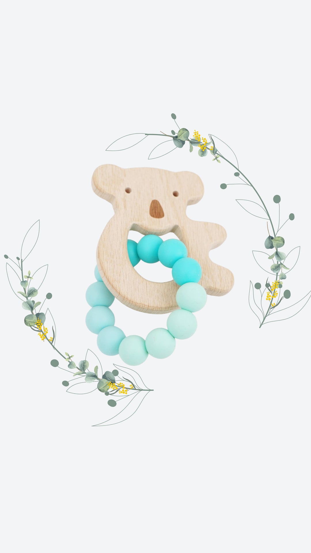 Koala Silicone + Beechwood Teether Ring (Ocean Teal)