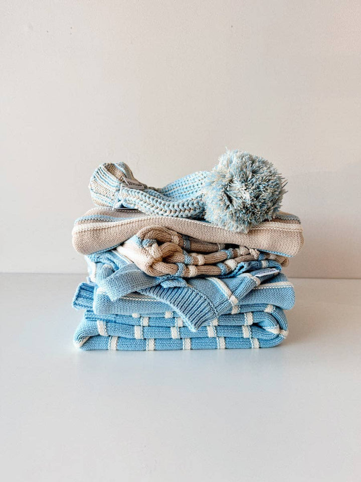Raised Stripe Baby 2 piece Knit SET  - Oat/Arctic/Snow