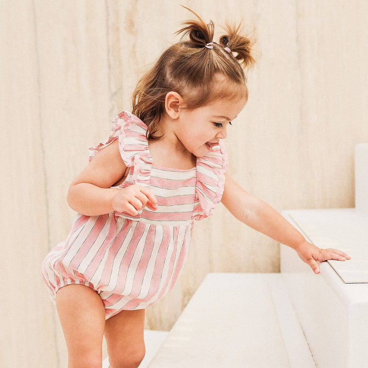 Frilled Woven Romper - Strawberry