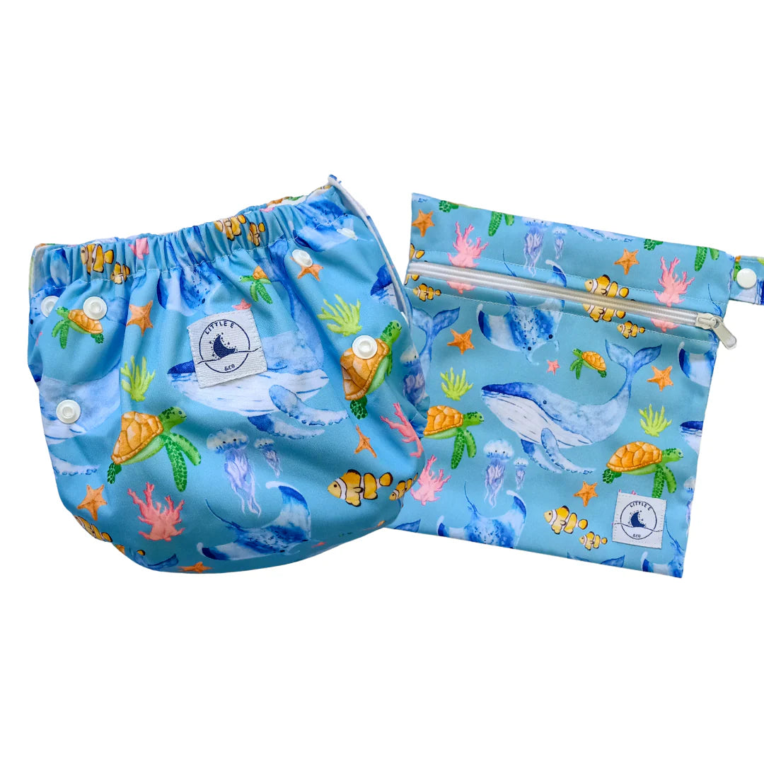 Reusable Swim Nappy and Wet Bag - Ocean