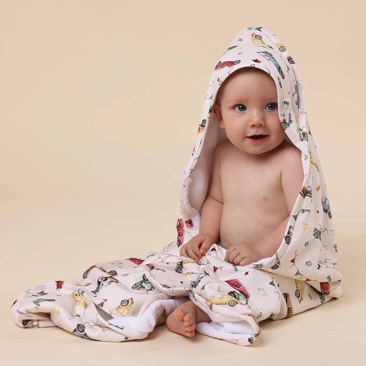 Vintage Cars Organic Hooded Baby Towel