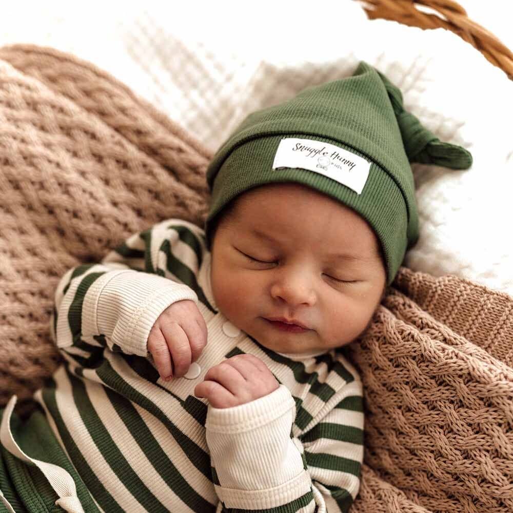 Olive Ribbed Organic Knotted Beanie