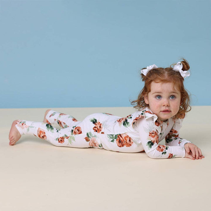 Rosebud Onesie Organic Snugglesuit Convertible Romper with Frill