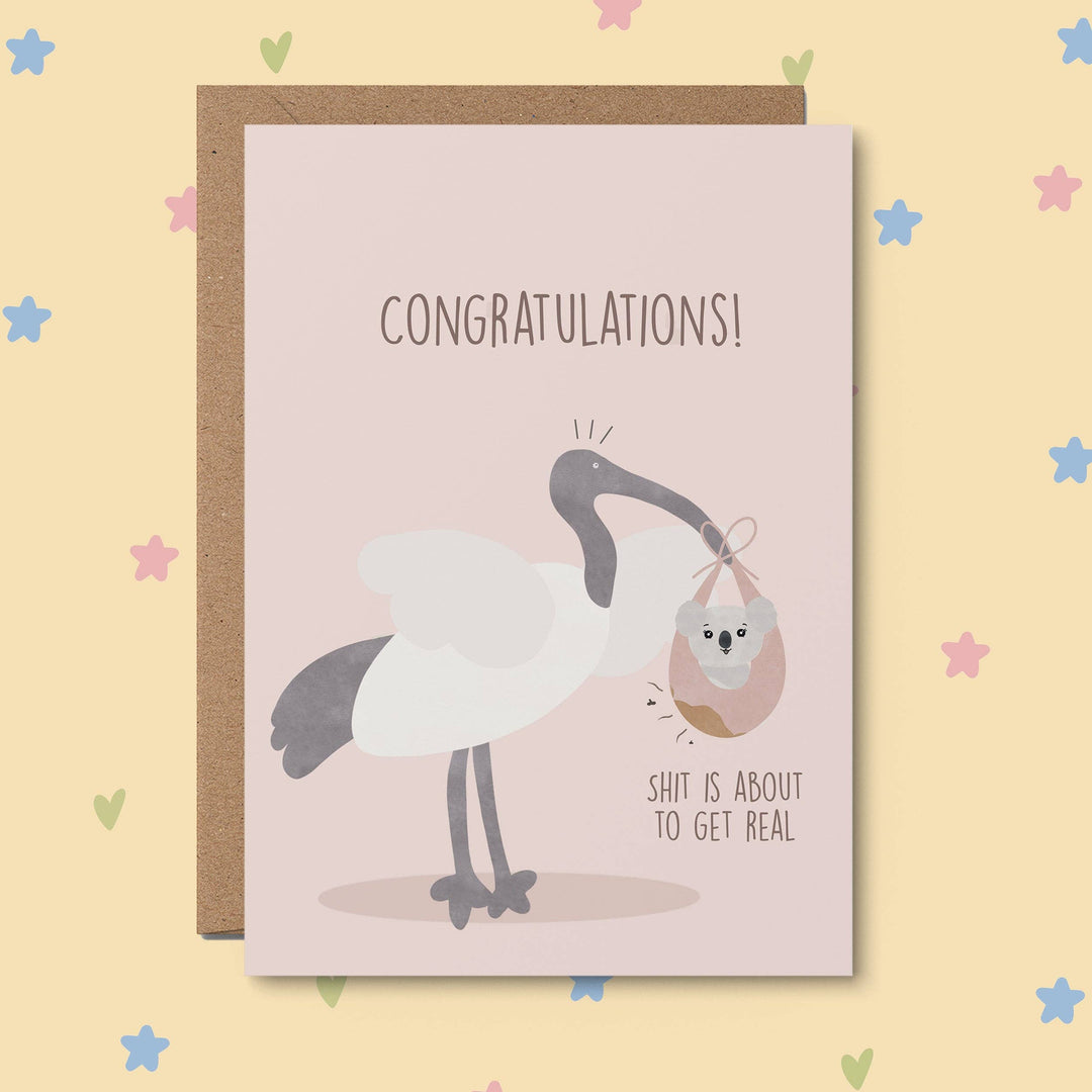 Congratulations! Funny baby shower card, newborn, Australian
