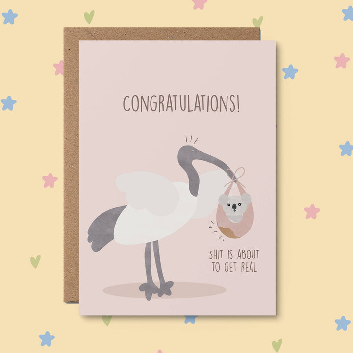 Congratulations! Funny baby shower card, newborn, Australian